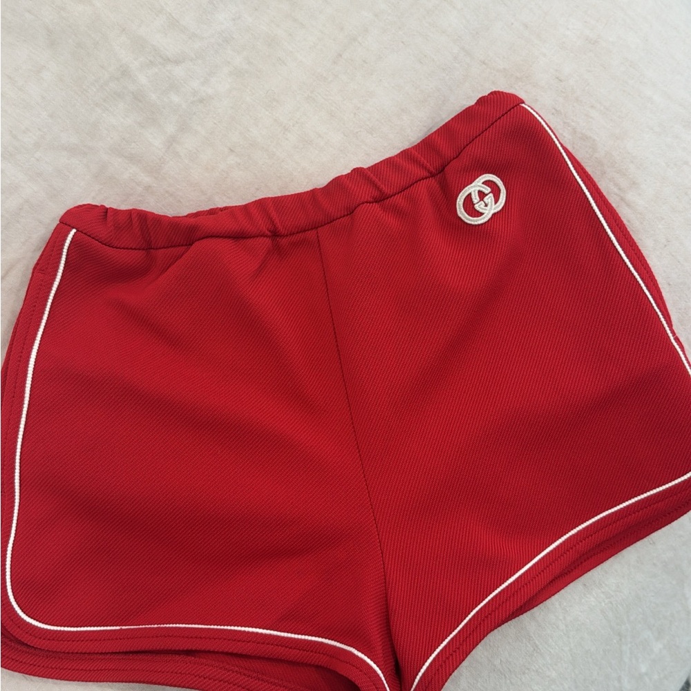 Gucci Red Athletic Shorts with White Piping - Picture 1 of 4